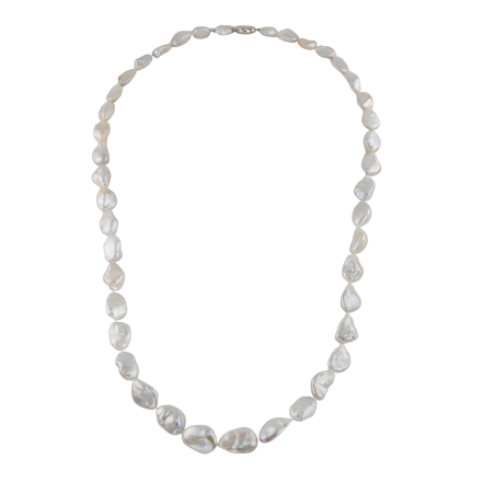 41001 36 Inch Baroque South Sea Pearl Strand Necklace featuring 42 Baroque South Sea Pearls measuring 15 12mm with an 18kt White Gold Bayonette Clasp