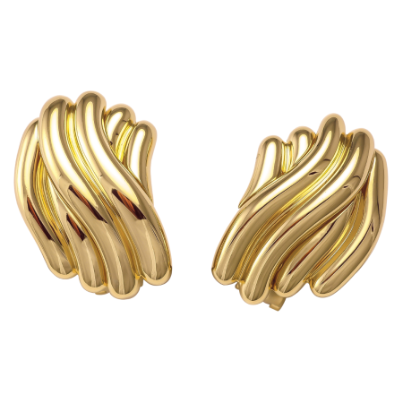 11662 Gold Wave Styled Earrings, Handmade in 18k Yellow Gold