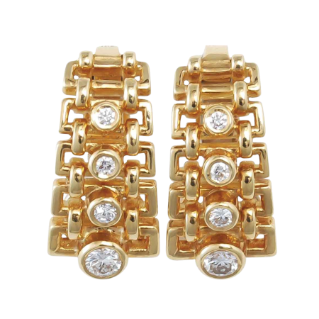 12198 Gold and Diamond Drop Earrings, Handmade in 18k Yellow Gold with 8 Bezel Set Round Diamonds F VVS with a Total of .80 Carats