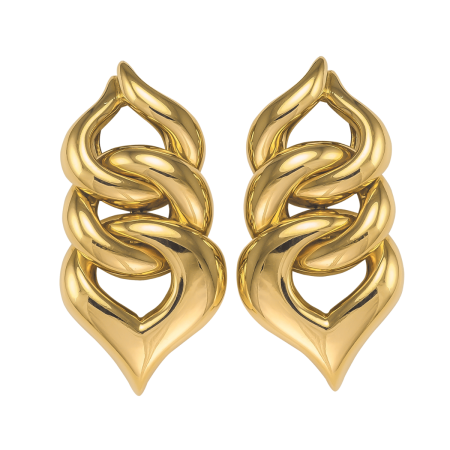 12250 Gold Interlocking Link Dangle Earrings, Handmade in 18k Yellow Gold