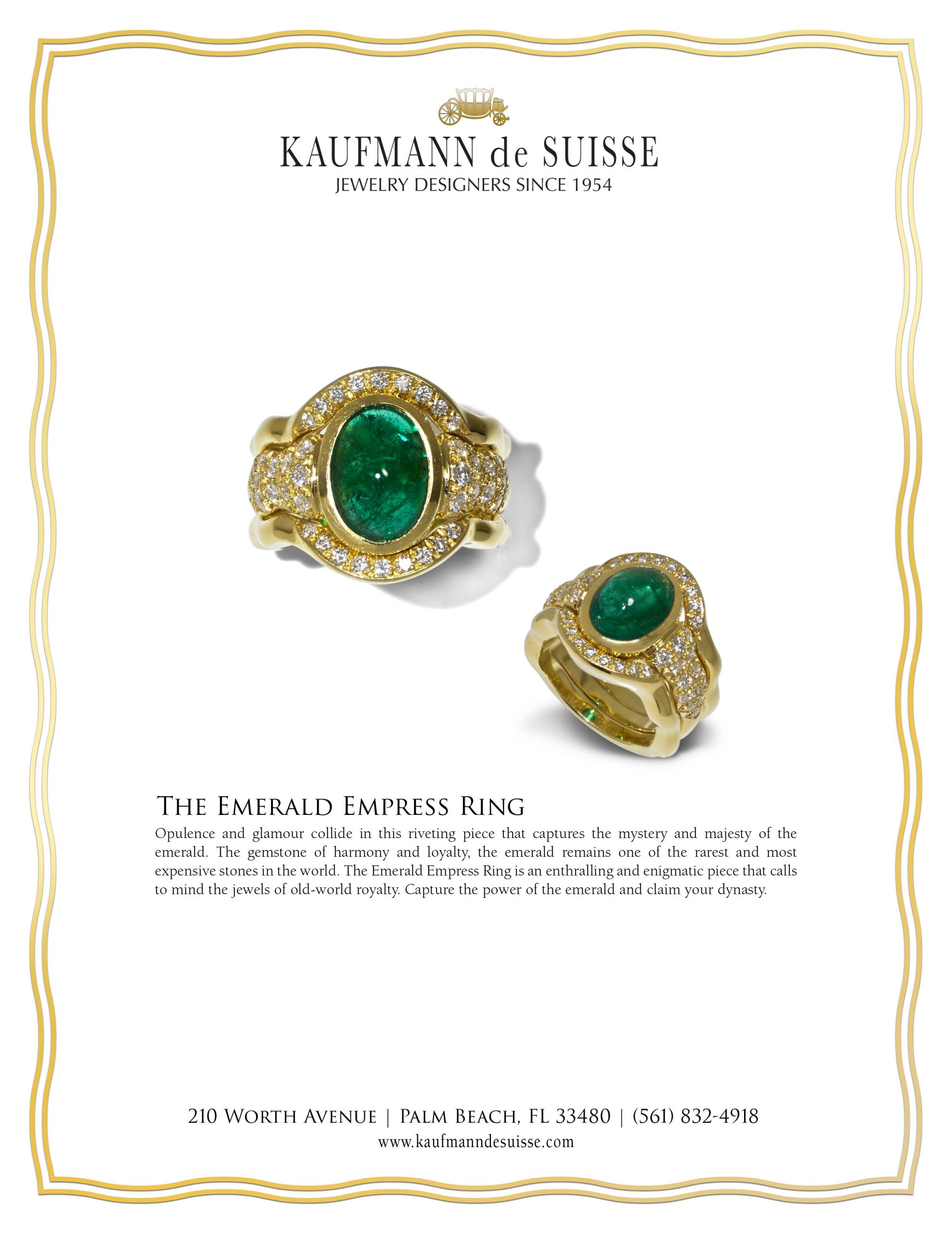 Triple Flowing Lines Emerald Ring in Yellow Gold with Diamonds - Image 2