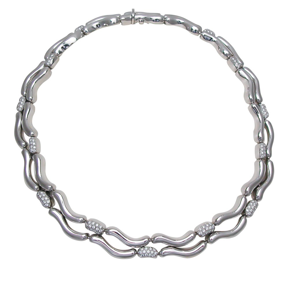 18708-Flowing Lines White Gold & Diamond Collar Necklace Designed & Handmade by Kaufmann de Suisse in 18kt White Gold featuring featuring 171 Round Brilliant Cut F/VVS Quality Diamonds weighing a total of 2.07cts
