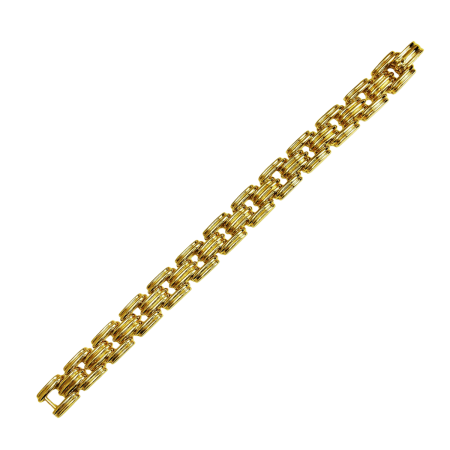 18764 Gold Link Bracelet, Handmade in 18k Yellow Gold with a Ribbed Design