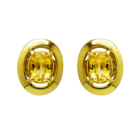 21099 Classic Oval Clip Back Huggies Designed & Handmade by Kaufmann de Suisse in 18kt Yellow Gold featuring 2 Oval Yellow Sapphires weighing a total of 2.43cts