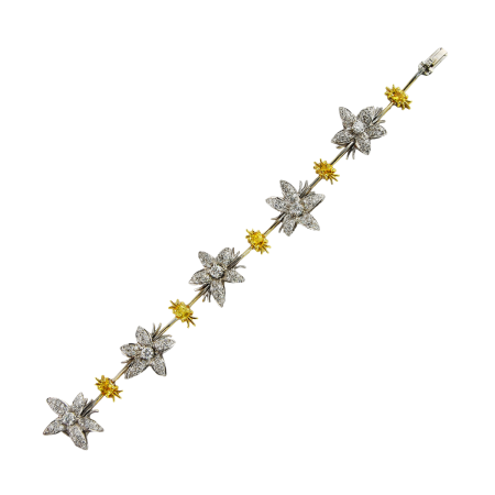 22727 Jasmin de Nuit Diamond & Yellow Sapphire Dangle Drop Earrings Designed & Handmade by Kaufmann de Suisse in 18kt White & Yellow Gold featuring 236 Round Brilliant Cut GVS Quality Diamonds wei
