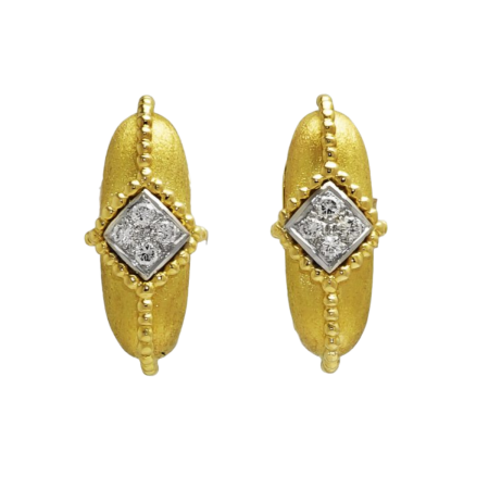 40357 Gold and Diamond Earrings, Handmade in 18k Yellow Gold with 8 Round Diamonds Weighing .32 Carats Total