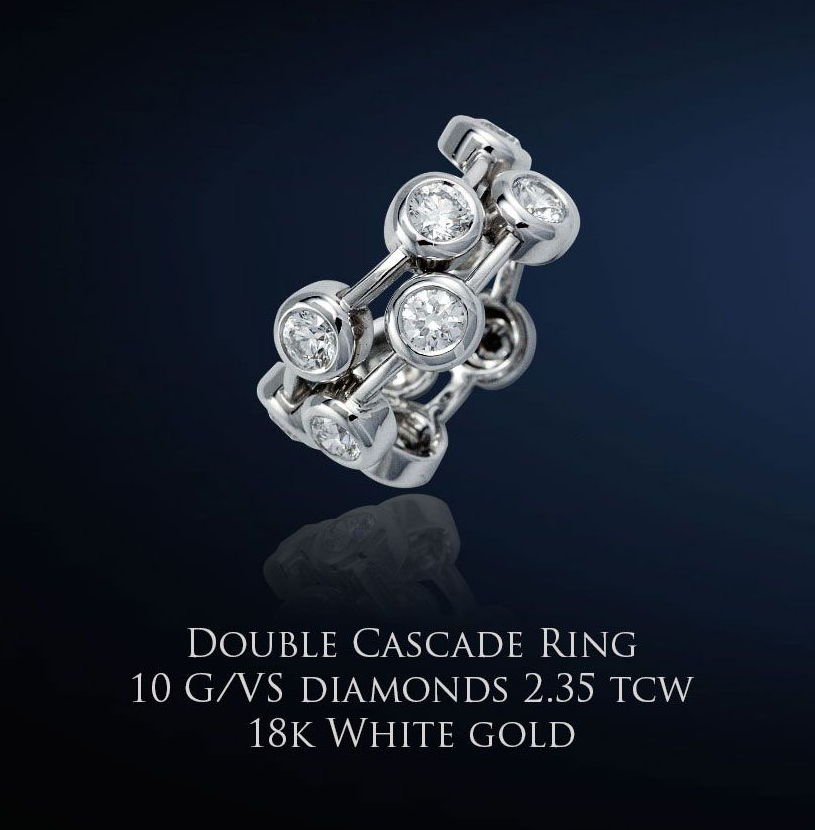 Double Cascade Ring - 10 G/VS Diamonds 2.35 TCW in 18K White Gold.