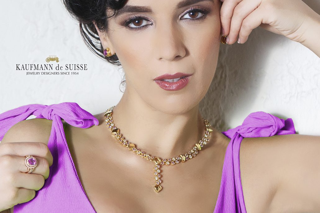 Flowing Lines Pink Sapphire and Diamond Necklace