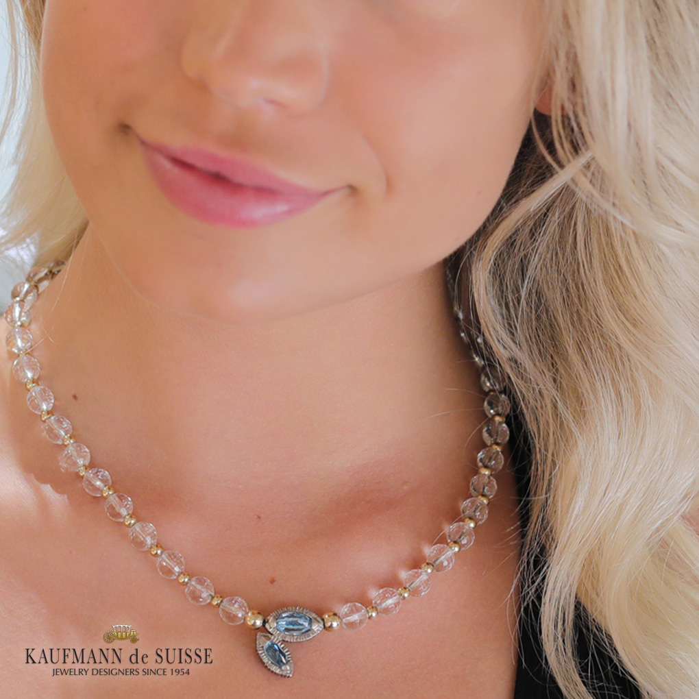 The Follia Necklace in Argentum, Blue Topaz and Rock Crystal
