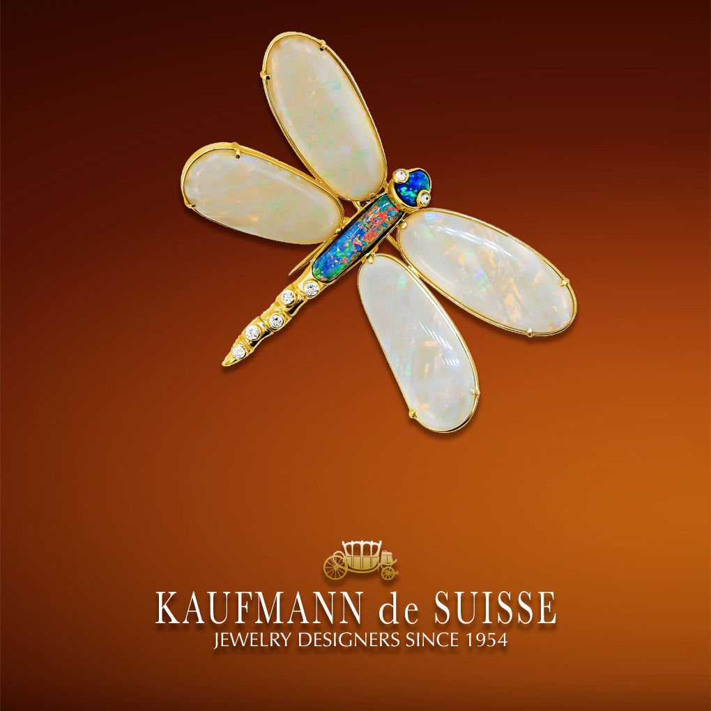 18K Gold Opal Dragonfly Broach