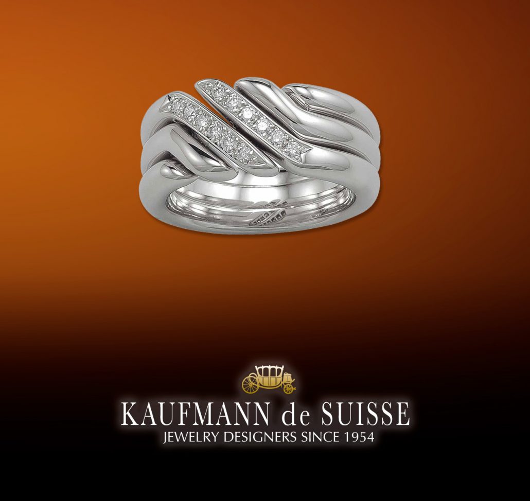 18K White Gold and Diamond Flowing Lines Ring