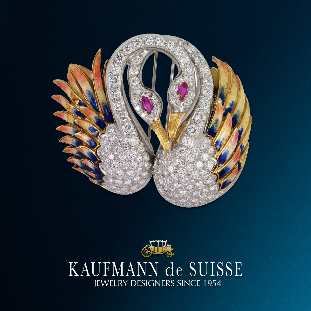 Diamond and Pink Sapphire Swan Broach