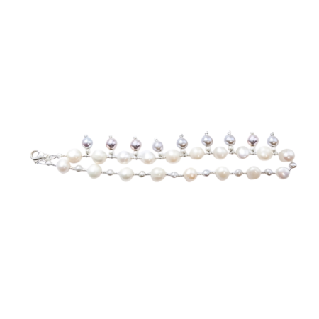 24173 Grey & White Pearl Wrap BraceletBeautifully Accented With Diamond Cut Sterling Silver BeadsIncludes a Certificate of Guarantee
