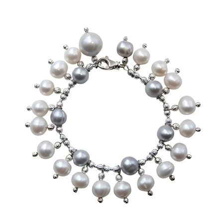 24175 Grey Pearl Bracelet With White Pearl Drops & One Grey Drop