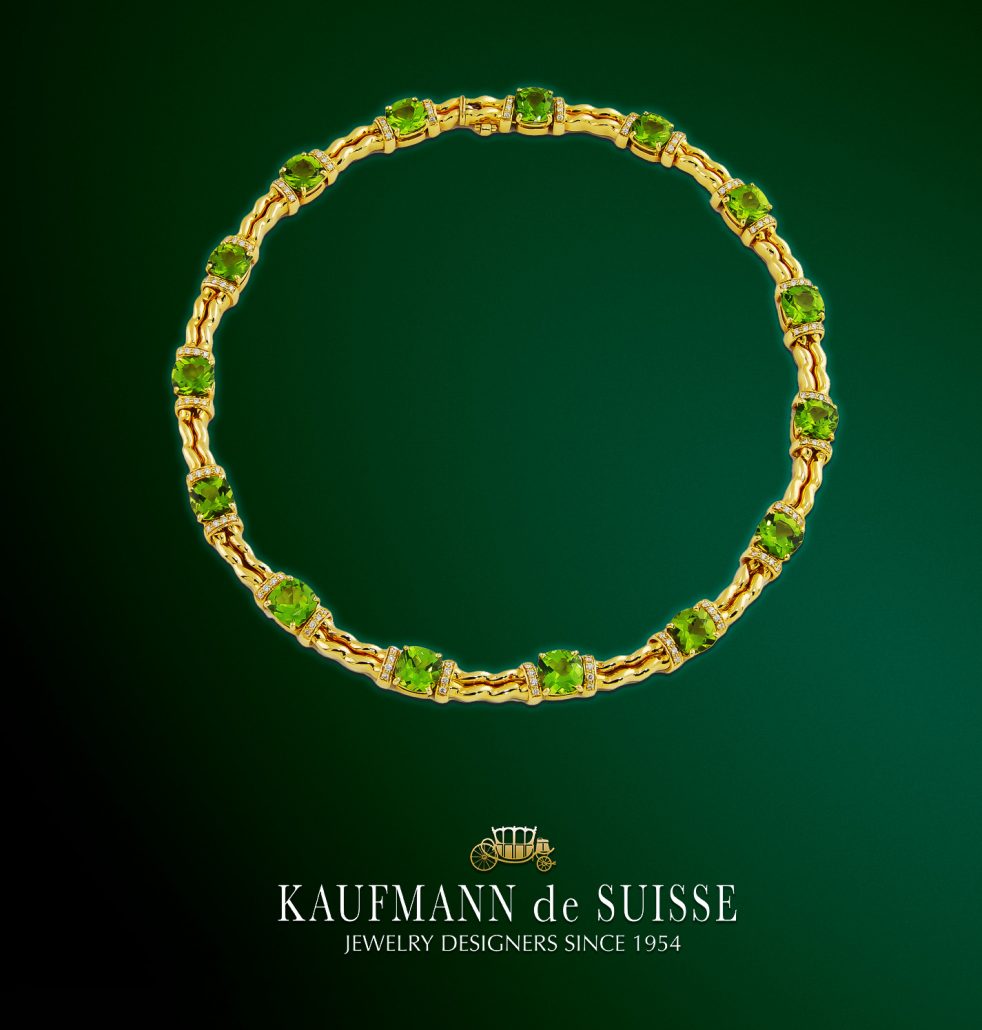 Handmade 18K Peridot Double Flowing Lines Necklace