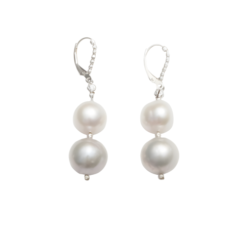 23975 Freshwater Cultured Grey and White Pearl Drop EarringsBeautifully Accented With Diamond Cut Sterling Silver BeadsIncludes a Certificate of Guarantee