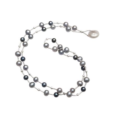 23996 Grey & Black Dyed Pearl Wrap BraceletBeautifully Accented With Diamond Cut Sterling Silver Beads (1)