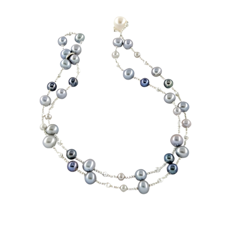 24079A Freshwater Light and Dark Grey Pearl Wrap BraceletBeautifully Accented With Diamond Cut Sterling Silver Beads