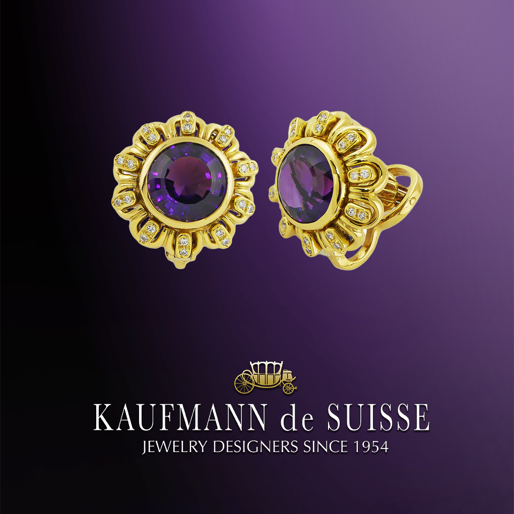 Bezel Set Amethyst and Diamond Earrings