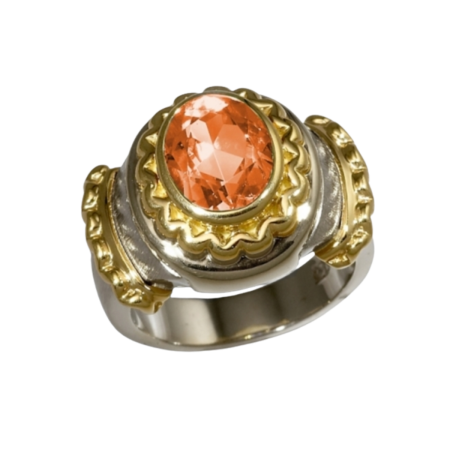 20290 Callista Ring with Citrines Designed & Handmade by Kaufmann de Suisse in Stainless Steel and 18kt Yellow Gold featuring 6 Oval Faceted Citrines weighing a total of 1.80cts