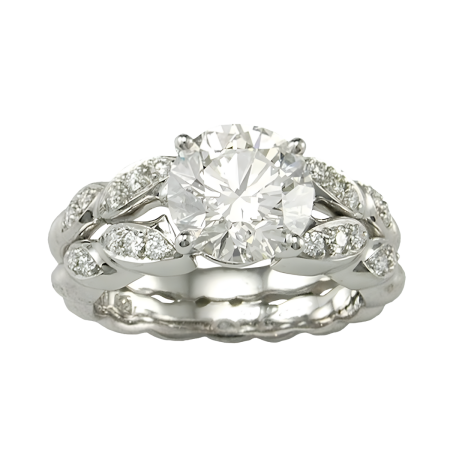 20631 Double Flowing Lines Ring Designed & Handmade by Kaufmann de Suisse in Platinum featuring 1 Round 1.55cts GIA Certified EVVS1 Quality Round Diamond with a Halo of 34 Round Brilliant Cut Diam