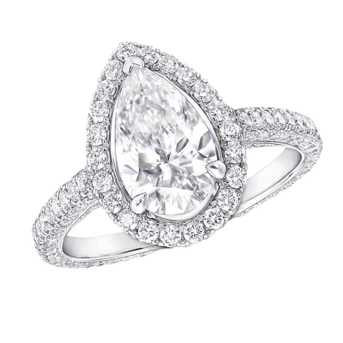 24113 Classic Pear Shape Diamond Engagement Ring Designed & Handmade by Kaufmann de Suisse in 18kt White Gold featuring one 2.15cts GIA Certifified Pear Shape JI1 Quality Diamond mounted in 18kt W