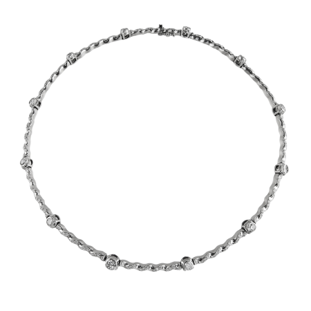21222 Single Flowing Lines Diamond Necklace Designed and Handmade by Kaufmann de Suisse in 18kt White Gold featuring 12 Round Brilliant Cut GVS Quality Diamonds