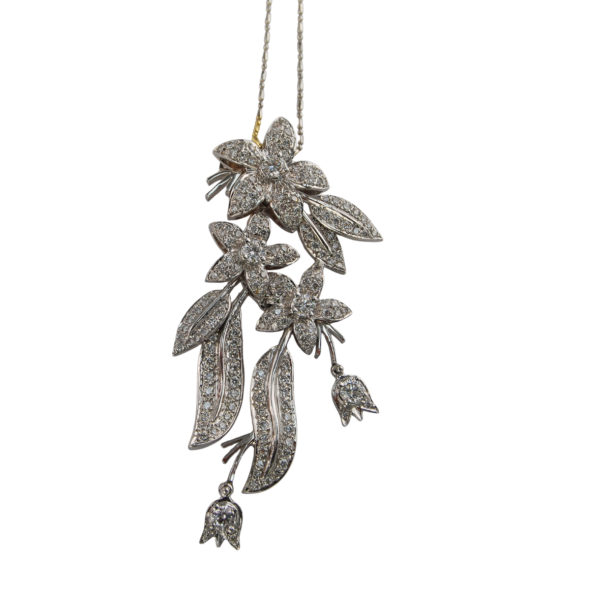 23006 Jasmin de Nuit Feuille Necklace Designed & Handmade by Kaufmann de Suisse in 18kt White Gold featuring 169 Round Brilliant Cut GSI Quality Diamonds weighing a total of 1.90cts and 5 Round Br