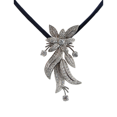 23023 Jasmin de Nuit Feuille Necklace Designed & Handmade by Kaufmann de Suisse in 18kt White Gold featuring 146 Round Brilliant Cut GSI Quality Diamonds weighing a total of 1.59cts and 4 Round Br