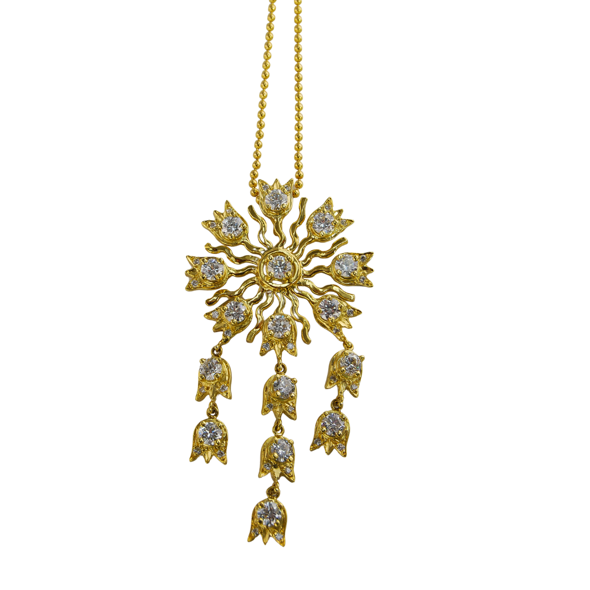 23066 Lilly of the Valley Feuille Diamond Pendant Designed & Handmade by Kaufmann de Suisse in 18kt White Gold featuring 157 Round Brilliant Cut GSI Quality Diamonds weighing a total of 1.89cts an